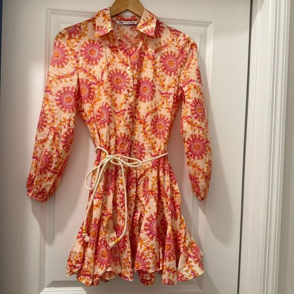 Zara Orange Pink Printed Mini Dress XS - Picture 2 of 5